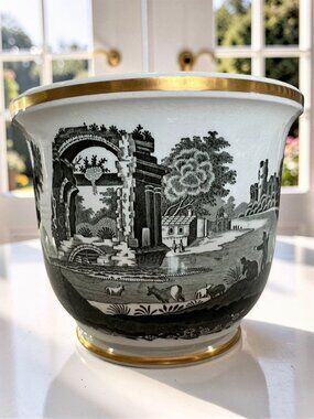 Vintage Copeland Spode Black & White Italian Cache Pot Planter